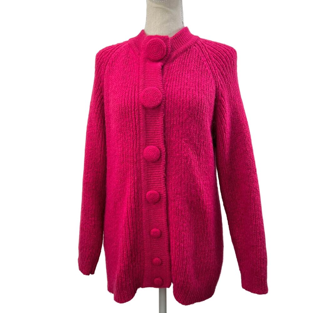 Vintage Ann Taylor Cardigan Knit Mohair Pink Long Sleeves